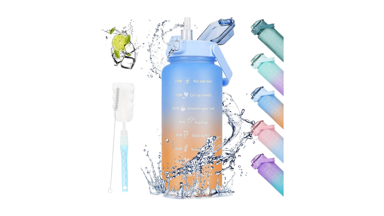 Markings and Straw Motivational Sport Water Bottle